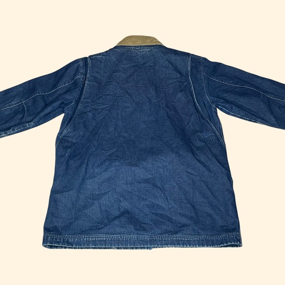 Vintage LL Bean Women LARGE Denim Chore Coat Corduroy Collar Plaid Flannel Lined - Picture 2 of 16